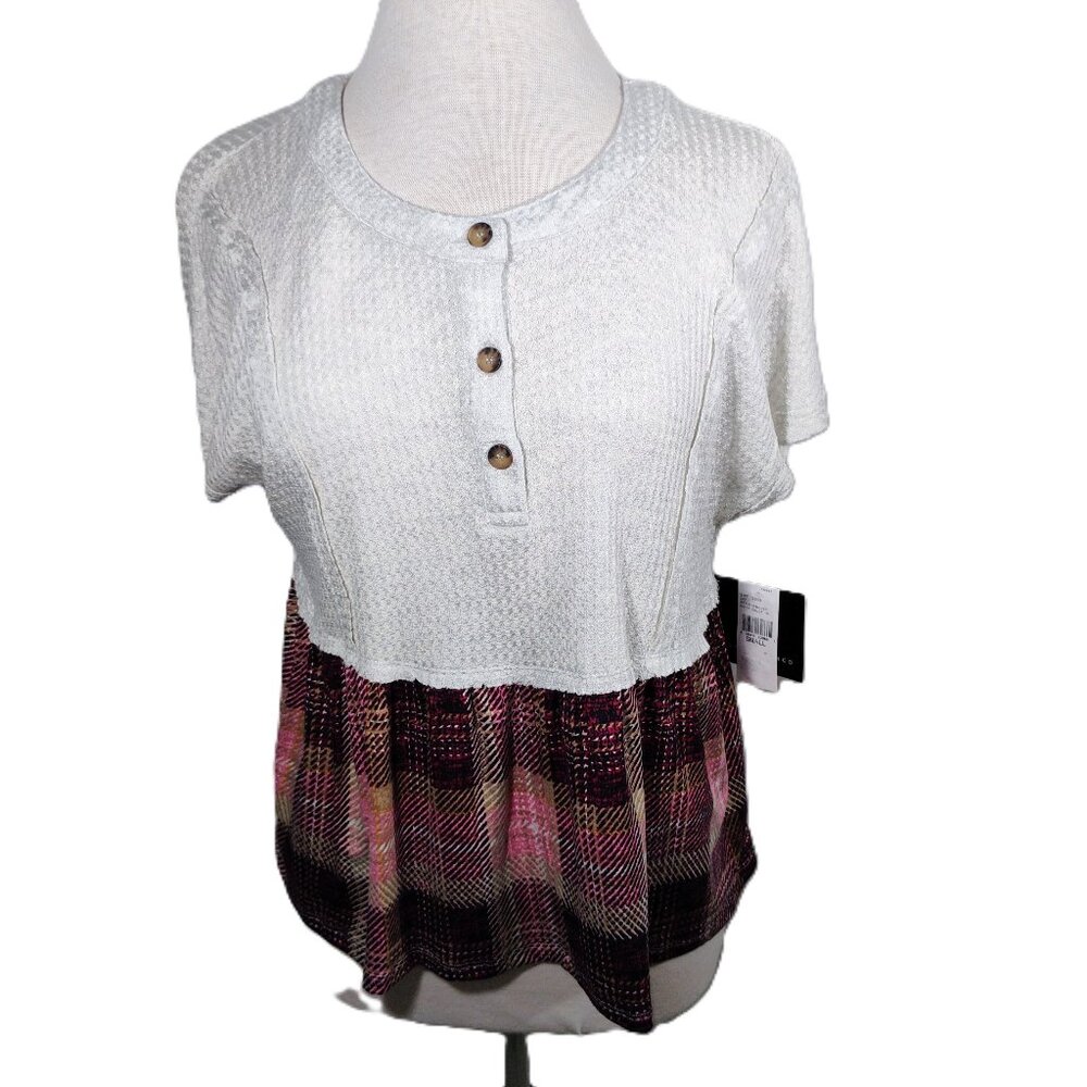 I.N. San Francisco Plaid Peplum Top – Size S – NWT